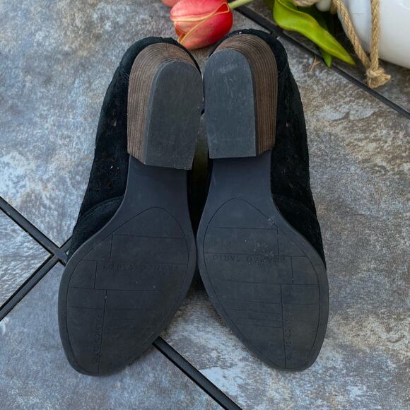 Franco Sarto Black Suede Ashlee Laser Cut Block Heel Ankle Boots 6 - Picture 8 of 10